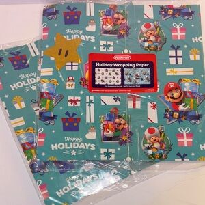 NEW GAME STOP PROMO Nintendo Super Mario Christmas Gift Wrapping paper 2 packs
